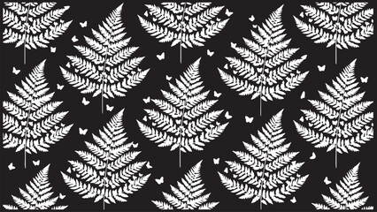 Seamless Fern Leaf Pattern  Vector Background in Black and White