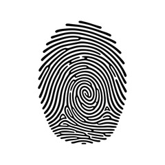 A black and white fingerprint graphic