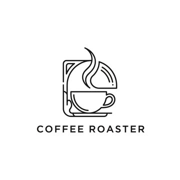 Minimalist Coffee Roaster Logo Design with Steaming Cup.