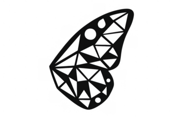 Abstract geometric butterfly wing vector icon, black and white insect graphic design element on transparent background