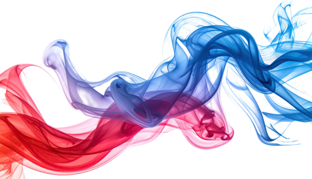 Abstract smoke swirls with red and blue hues, against black - Powered by Adobe