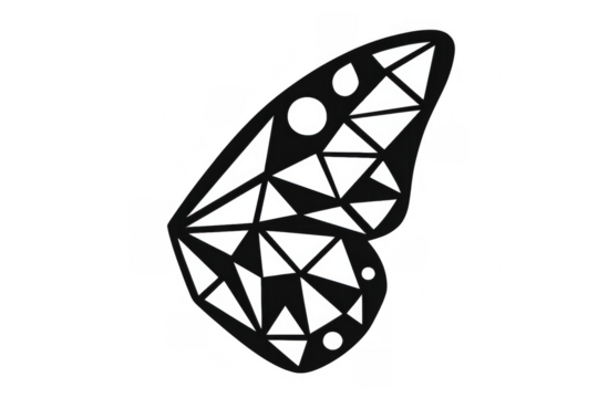 Abstract geometric butterfly wing vector icon, black and white insect graphic design element on transparent background