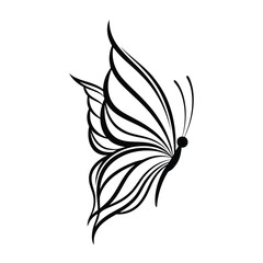 Stylized black outline of a butterflys wing