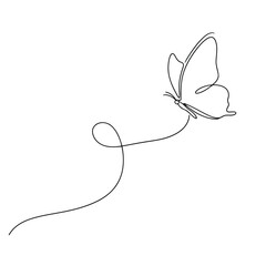 Single line drawing of a butterfly in flight