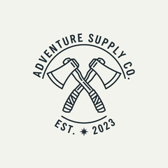 Adventure Supply Co. Est. 2023 crossed axes logo design.