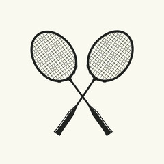 Two crossed badminton rackets on a light background, a simple illustration representing sports and recreation