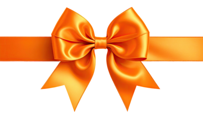 Shiny, orange satin bow tied on a matching ribbon