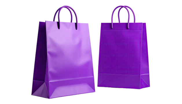 Two purple shopping bags stand side-by-side against black - Powered by Adobe