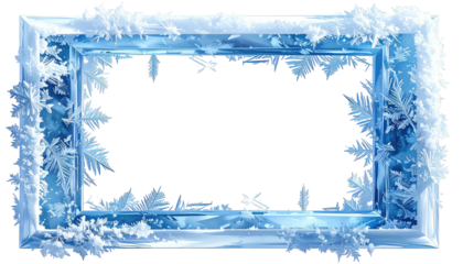 Rectangular frame adorned with ice crystals and snow
