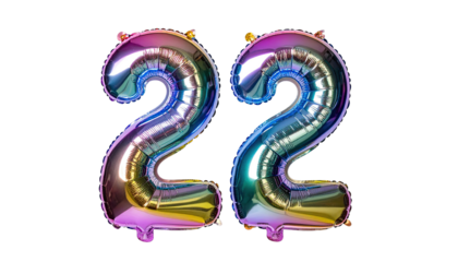 Shimmering, iridescent, foil number twenty-two balloons