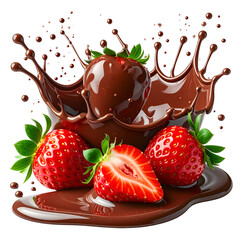 Chocolate Covered Strawberries Splashing, Transparent Background
