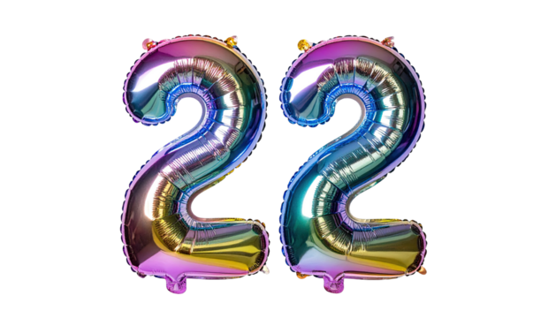 Shimmering, iridescent, foil number twenty-two balloons