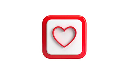 Red heart outline on white square with red border, isolated