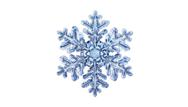 Close-up of a detailed crystalline snowflake on black background