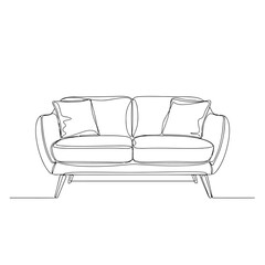 Minimalist single line drawing of a modern sofa with two cushions on a plain