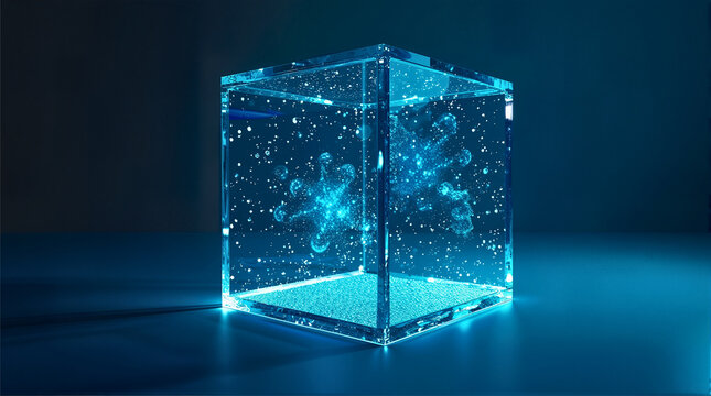 Futuristic Blue Energy Cube — Abstract Glass Technology Light in 3D Space - Powered by Adobe