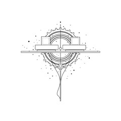 Intricate geometric line art design featuring interlocking gears and abstract shapes, symbolizing complexity and structure