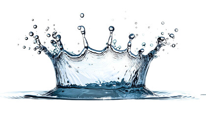 Water crown splashes upwards, crystal clear against dark background