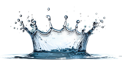 Water crown splashes upwards, crystal clear against dark background