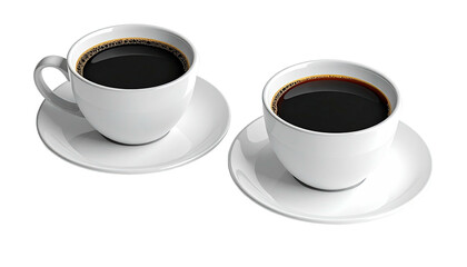 Two white coffee cups filled with dark liquid on saucers