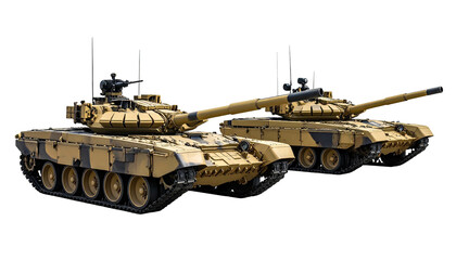 Obraz premium Two tanks with brown/black camouflage on a black background