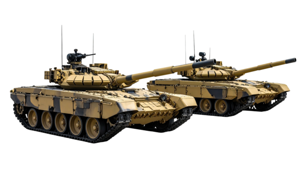 Two tanks with brown/black camouflage on a black background - Powered by Adobe