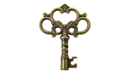 Ornate, antique-style key against a black background