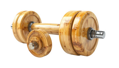 Bamboo dumbbell resting, exercise equipment against dark backdrop
