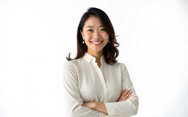 Portrait of a successful Asian mature businesswoman on a white background. High quality