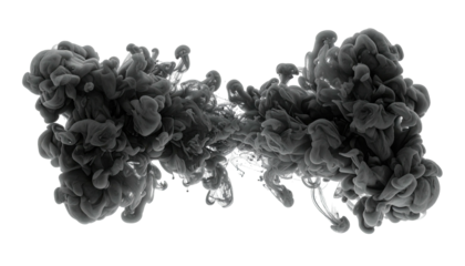 Gray smoke symmetrically blooms, fluid texture against black