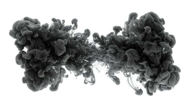 Gray smoke symmetrically blooms, fluid texture against black