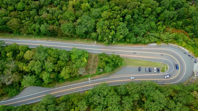 Aerial View Of Route 2 Mohawk Trail Overlook In Massachusetts, USA - Drone Shot