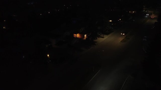 Night neighbourhood suburb sun set reveal aerial drone