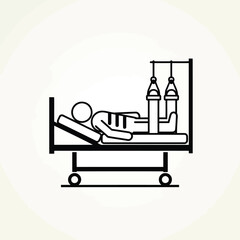 Patient lying in a hospital bed with traction device for leg rehabilitation