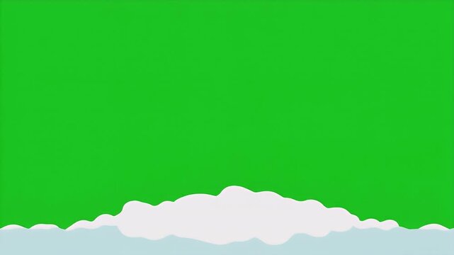 Cartoon snow drift or cloud element on a green screen chroma key background for winter scene creation and animation