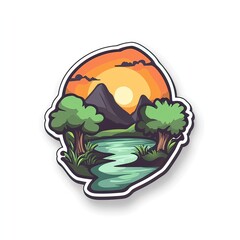 Fototapeta premium Vibrant sunset over serene lake with majestic mountains and lush trees