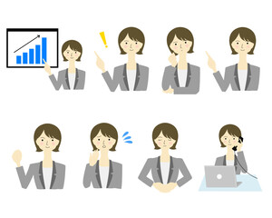 仕事をするスーツ姿の女性セットSet of women in suits working