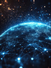 A business sphere composed of luminescent particles, representing a globally interconnected concept.