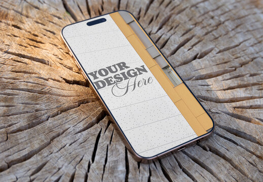 Mockup of smartphone on Wood