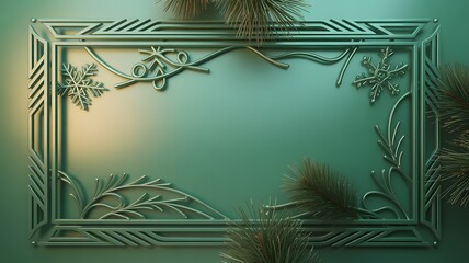 Obraz premium Elegant winter frame with snowflakes and pine branches decorative border for Christmas and New Year designs isolated on green backgr