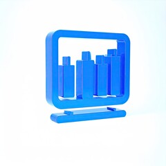 Blue bar graph display, glossy, on white background