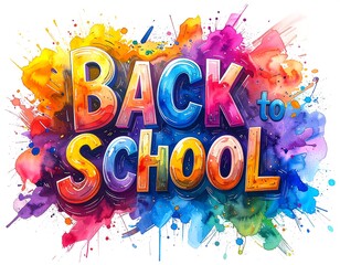 Vibrant watercolor explosion backdrop with 3D "Back to School" text