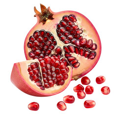 Fresh cut pomegranate seeds, vibrant ruby fruit