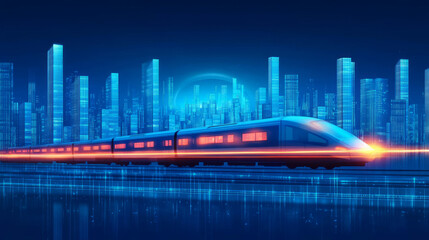 Futuristic high-speed trains weave through city skylines