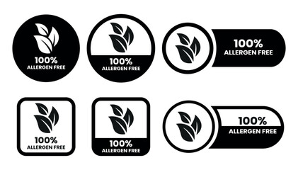 100% Allergen free label or Allergen free symbol vector isolated in flat style. Best Allergen free label vector for product packaging design element. Allergen free symbol for packaging design element.
