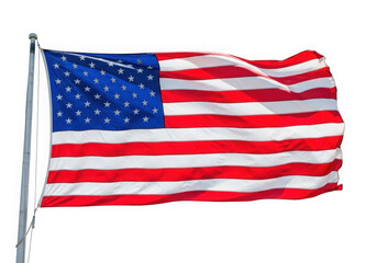 Obraz premium American flag waving on a flagpole isolated on transparent background