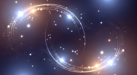 Mesmerizing abstract background featuring swirling light trails and sparkling particles forming a double helix or infinity loop, transitioning between cool and warm light.