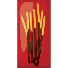 Chocolate Covered Biscuit Sticks Inside A Red Container With Transparent Background Vector Illustration