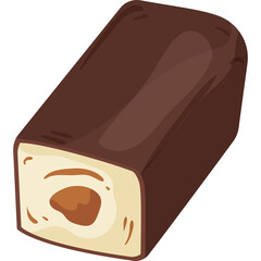 Chocolate Covered Pastry With Creamy Filling And A Dark Brown Glaze On A Transparent Background