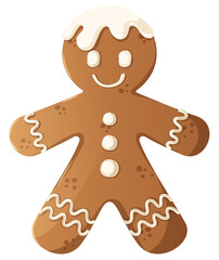Smiling Gingerbread Man Decorated with White Icing - Festive Holiday Confectionery Sweet Treat Illustration